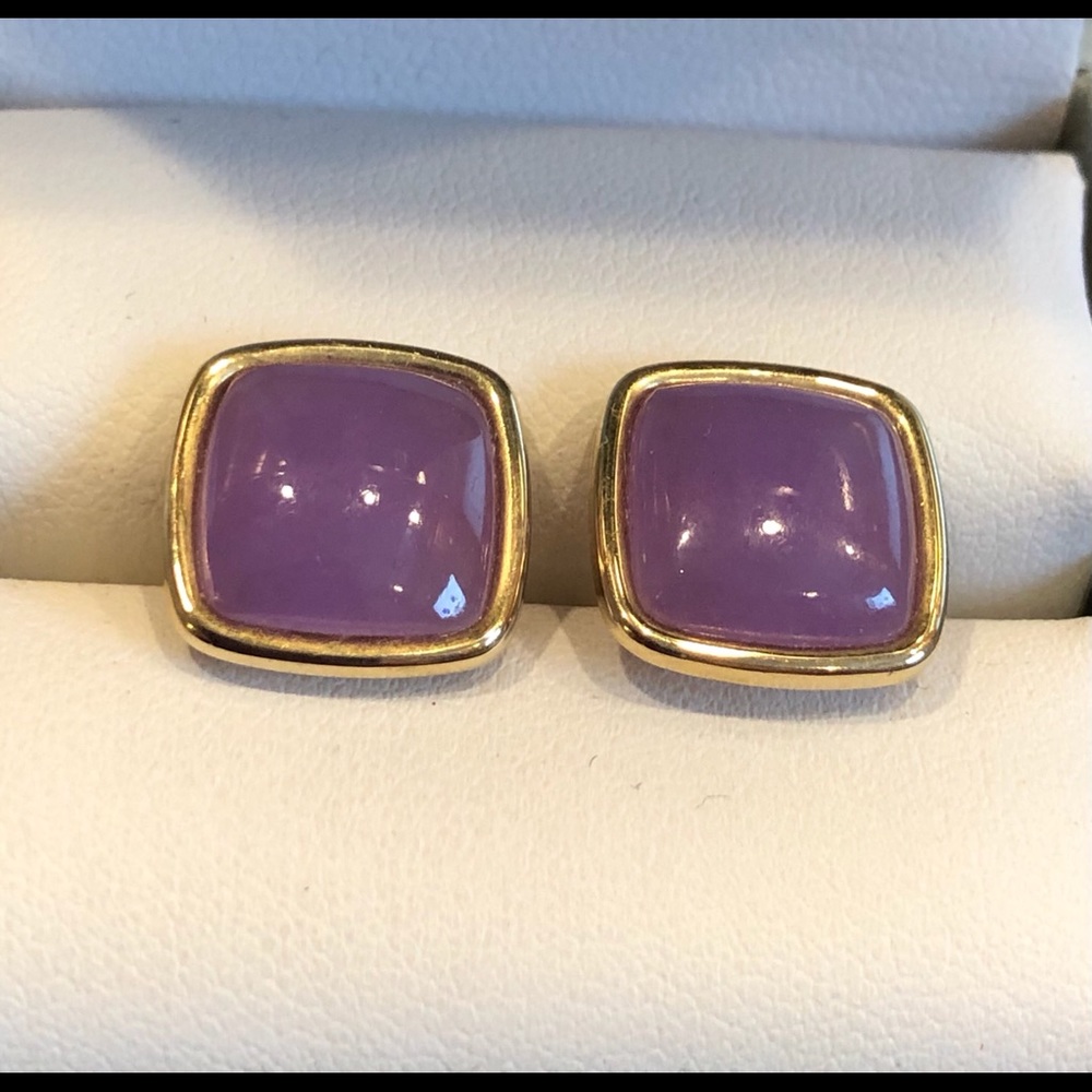 ❤️ Genuine Large Lavender Jade Jadeite Solid 14k Gold Earrings